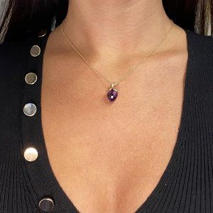 Luca Carati Purple Amethyst & Diamond Pendant Necklace 18K Rose Gold 0.03Cttw